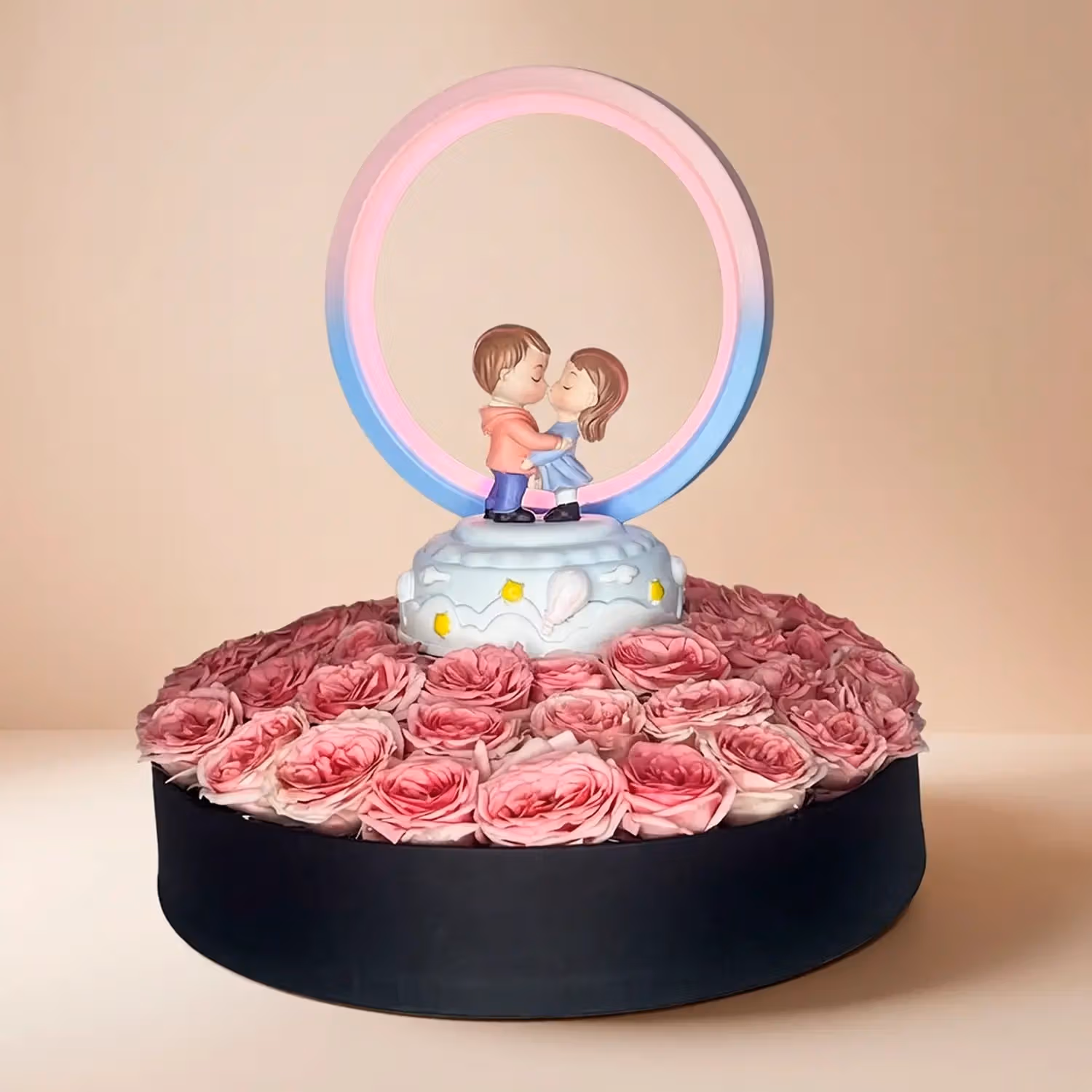 Romantic Pink Roses with LED Couple Lamp Gift Set