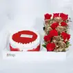 Birthday Bliss: Luxurious Red Velvet Cake with Elegant Floral Arrangement