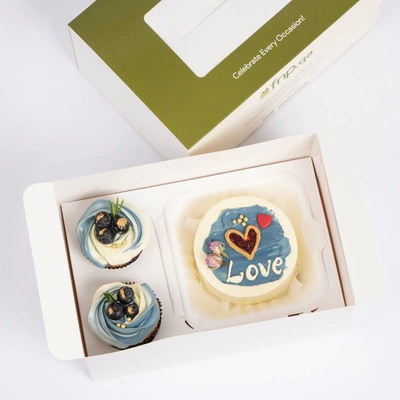 Heartfelt Love: Vanilla Bento Cake and Cupcake Duo