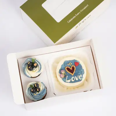 Heartfelt Love: Vanilla Bento Cake and Cupcake Duo