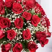 Luxurious Bouquet of 50 Scarlet Red Roses with Elegant Fillers in a Glass Vase