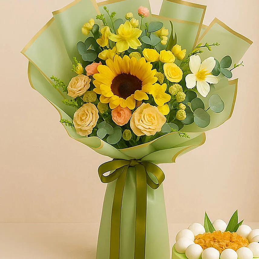 Pandan Ondeh Ondeh Cake and Sunbeam Bouquet