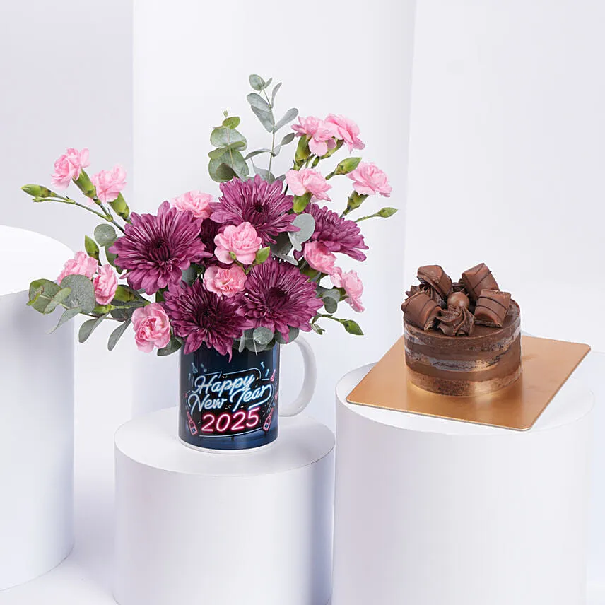 Floral Bliss New Year Mug with Cake