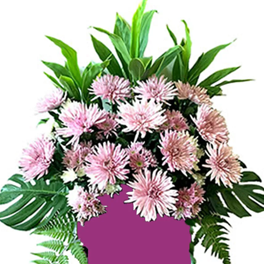 Elegant Pink Flowers Arrangement In Pink Stand