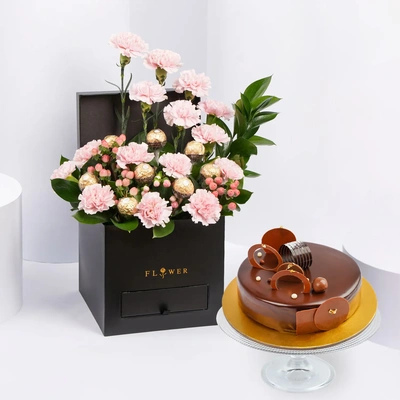 Elegant Affairs of Hearts Arrangement with Gourmet Truffle Cake