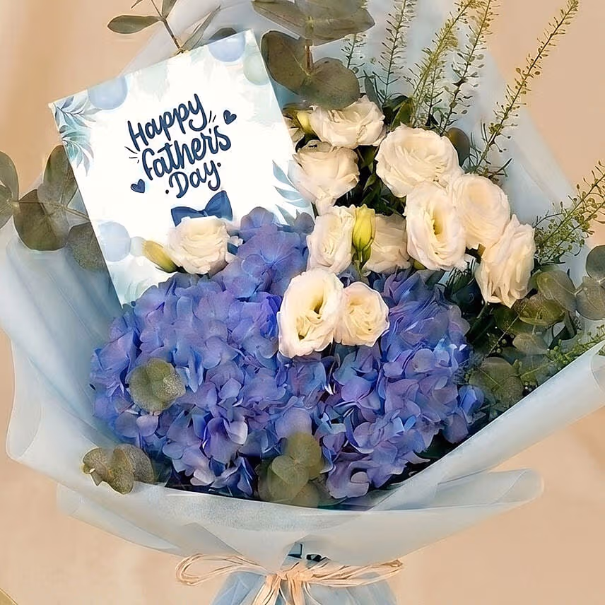 Father's Day Blue Hydrangea Bouquet & Truffle Chocolates