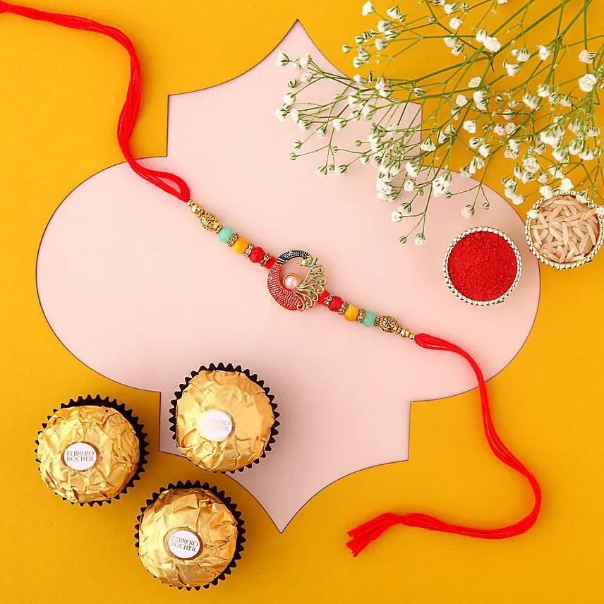 Sneh Colourful Pearls Rakhi & Ferrero Rocher