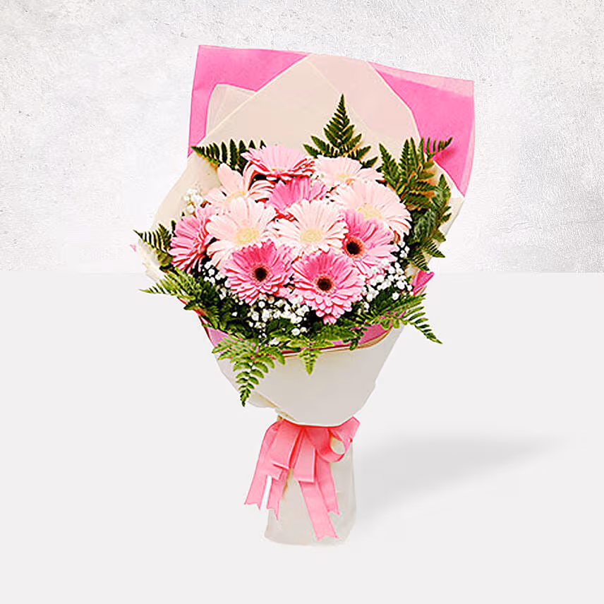 Pink Gerbera Bouquet & Fruit Cake