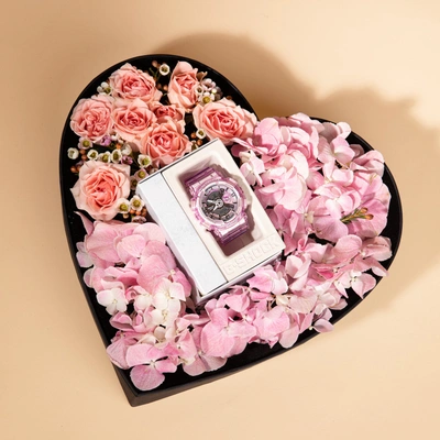 Elegant Baby G Shock Resistant Watch for Women in Heart Shaped Flower Box