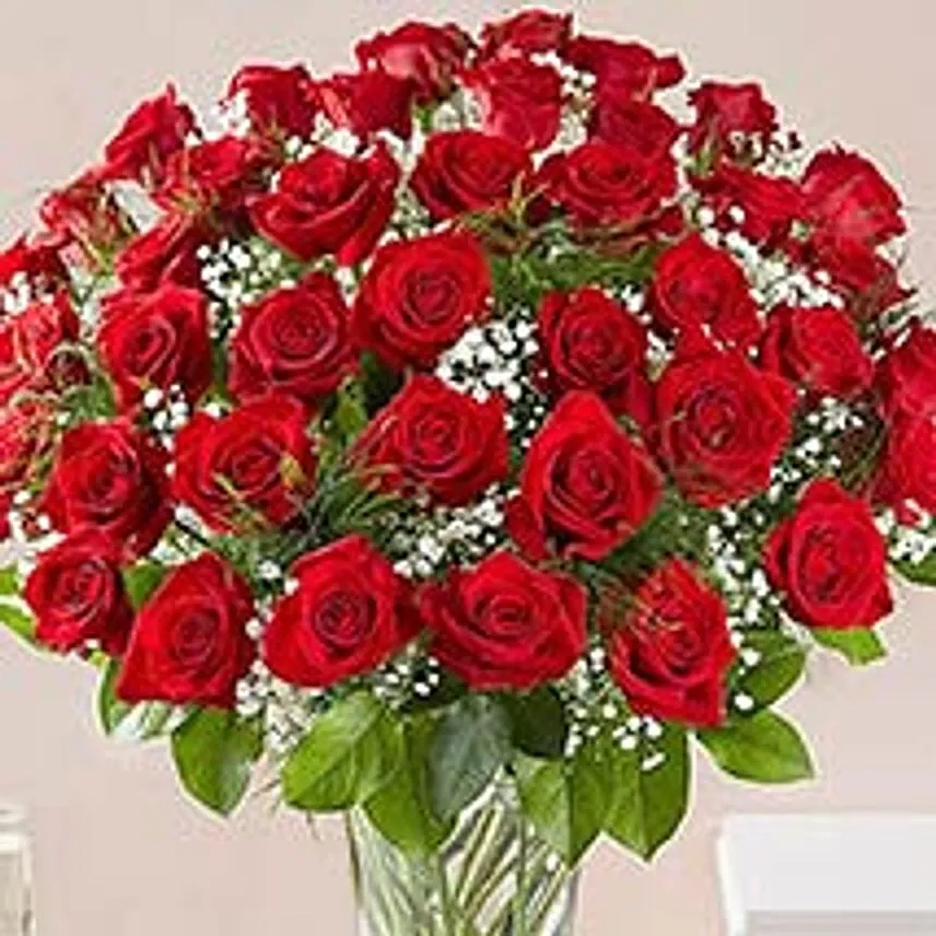 Bunch Of 50 Scarlet Red Roses Add