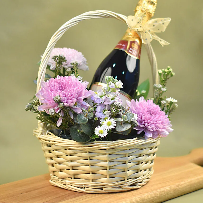 Mixed Flowers & Sparkling Juice Basket