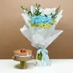 Elegant Blue-Tinted White Roses with Decadent Triple Chocolate Cake Surprise