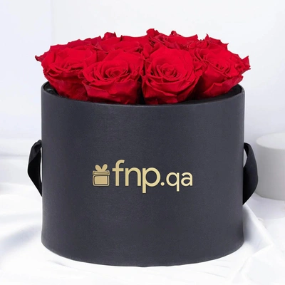 Rosy Glow of Love: Luxurious 12 Red Forever Roses in Elegant Black Box - Red