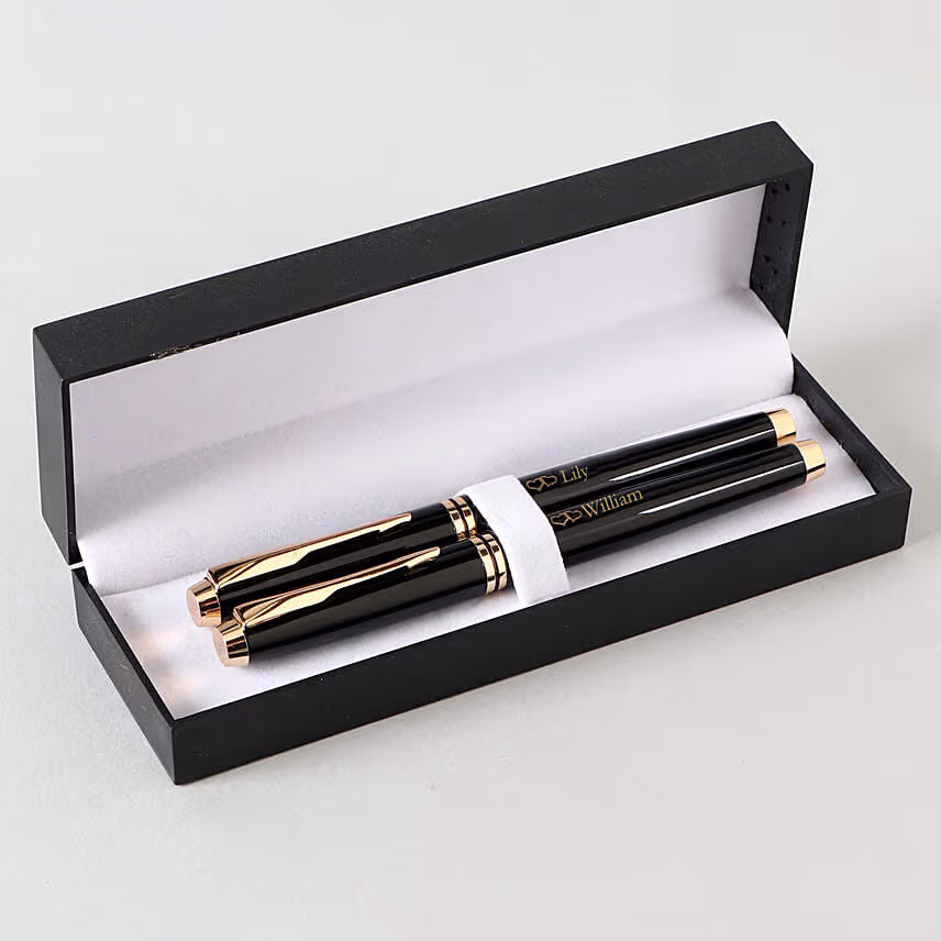 Personalised Classical Black Roller Pen Set of 2