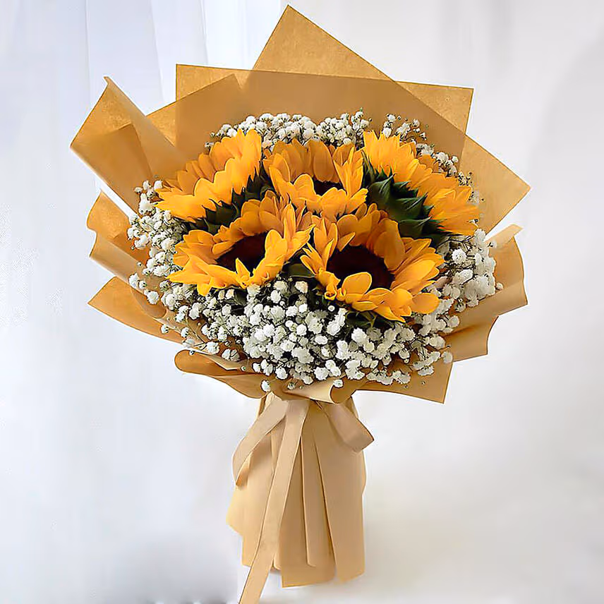 Ravishing Sunflowers With Birthday Balloons