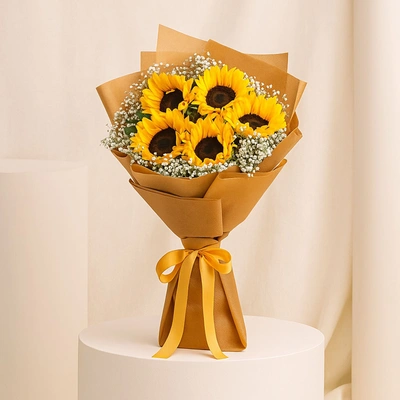 Radiant Sunflower & Gypsophila Hand Bouquet