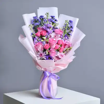 Elegant Pink Posy Bouquet with Roses and Seasonal Blooms