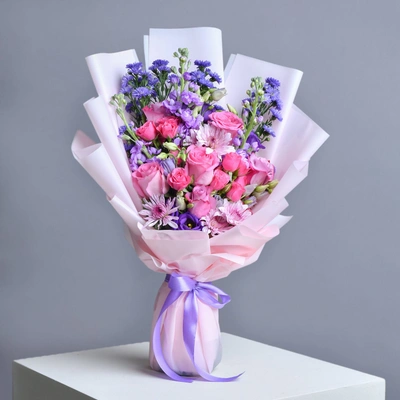 Elegant Pink Posy Bouquet with Roses and Seasonal Blooms