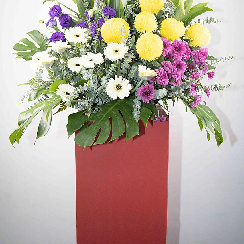 Heavenly Mixed Flowers Red Cardboard Stand