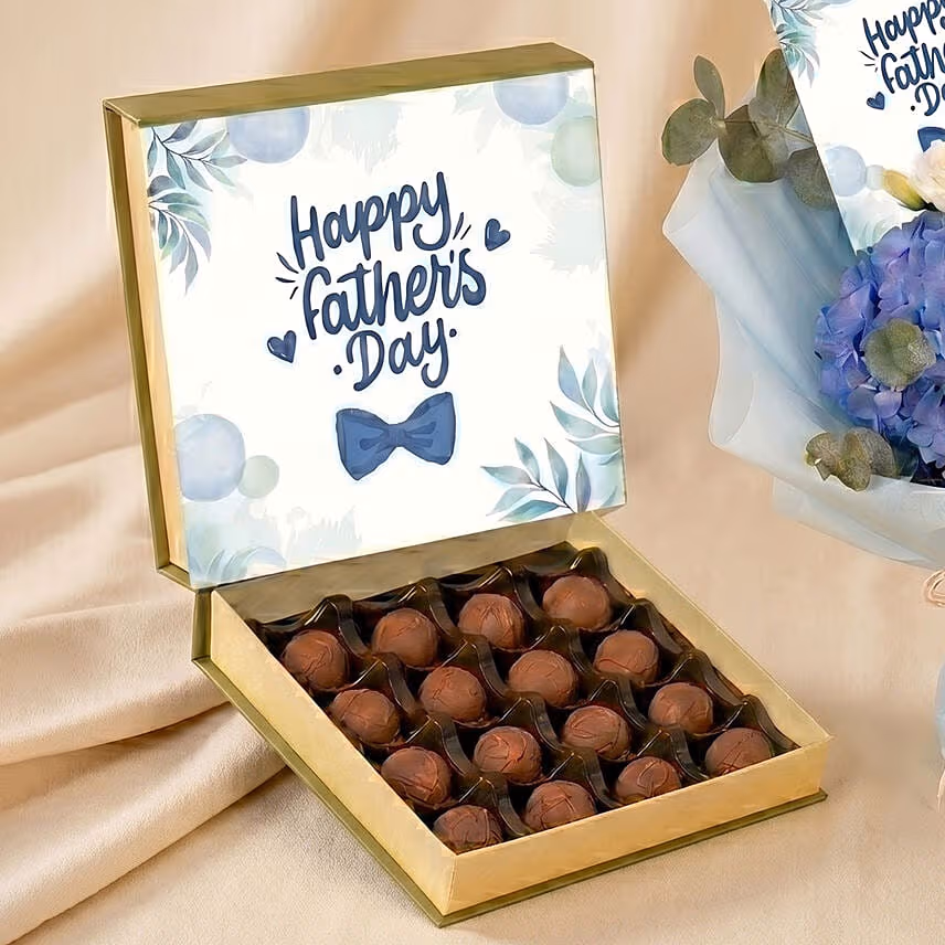 Father's Day Blue Hydrangea Bouquet & Truffle Chocolates