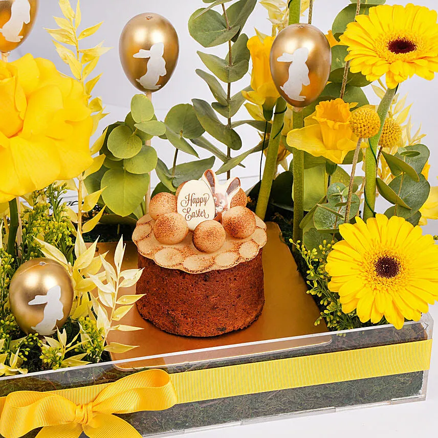 Simnel Cake And Easter Flowers Tray