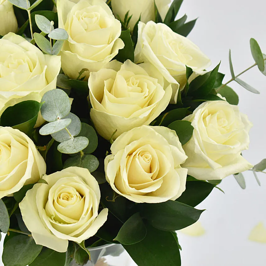 Vase Of Elegant 18 White Roses