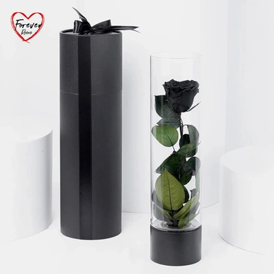 Exquisite Luxury Black Forever Rose in Elegant Glass Vase