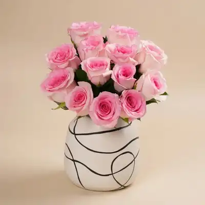 Elegant Pink Mandela Roses in Artistic Ceramic Vase