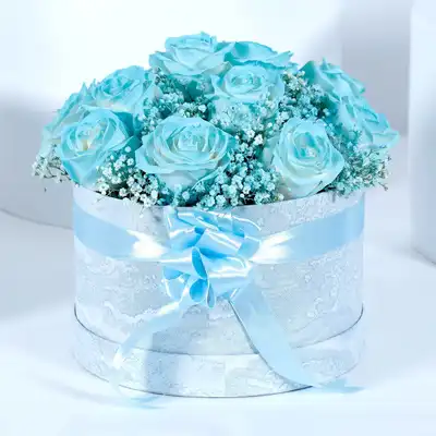 Elegant Blue Rose Arrangement in a Luxurious Round Box