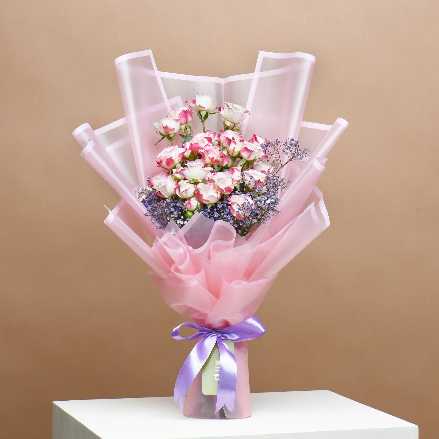 Exquisite Baby Rose Symphony with Red Velvet Cake Delight