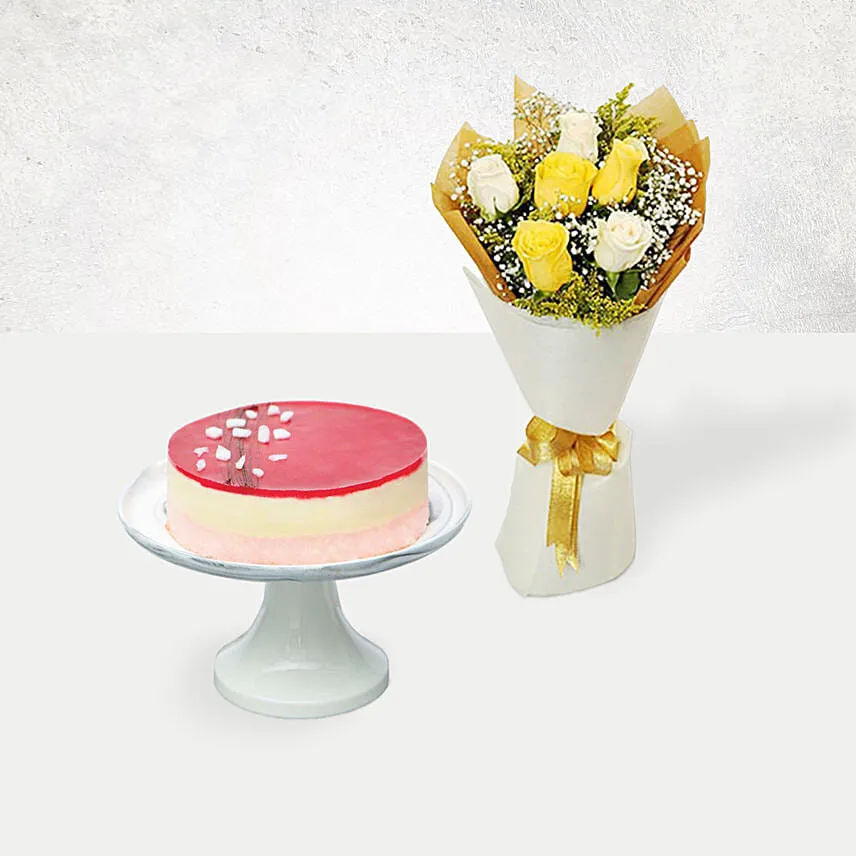 Happy Roses Posy & Raspberry Lychee Rose Cake