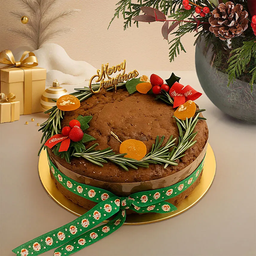 Elegant Christmas Candle Floral Bowl - Moet Mini and Plum Cake Bundle