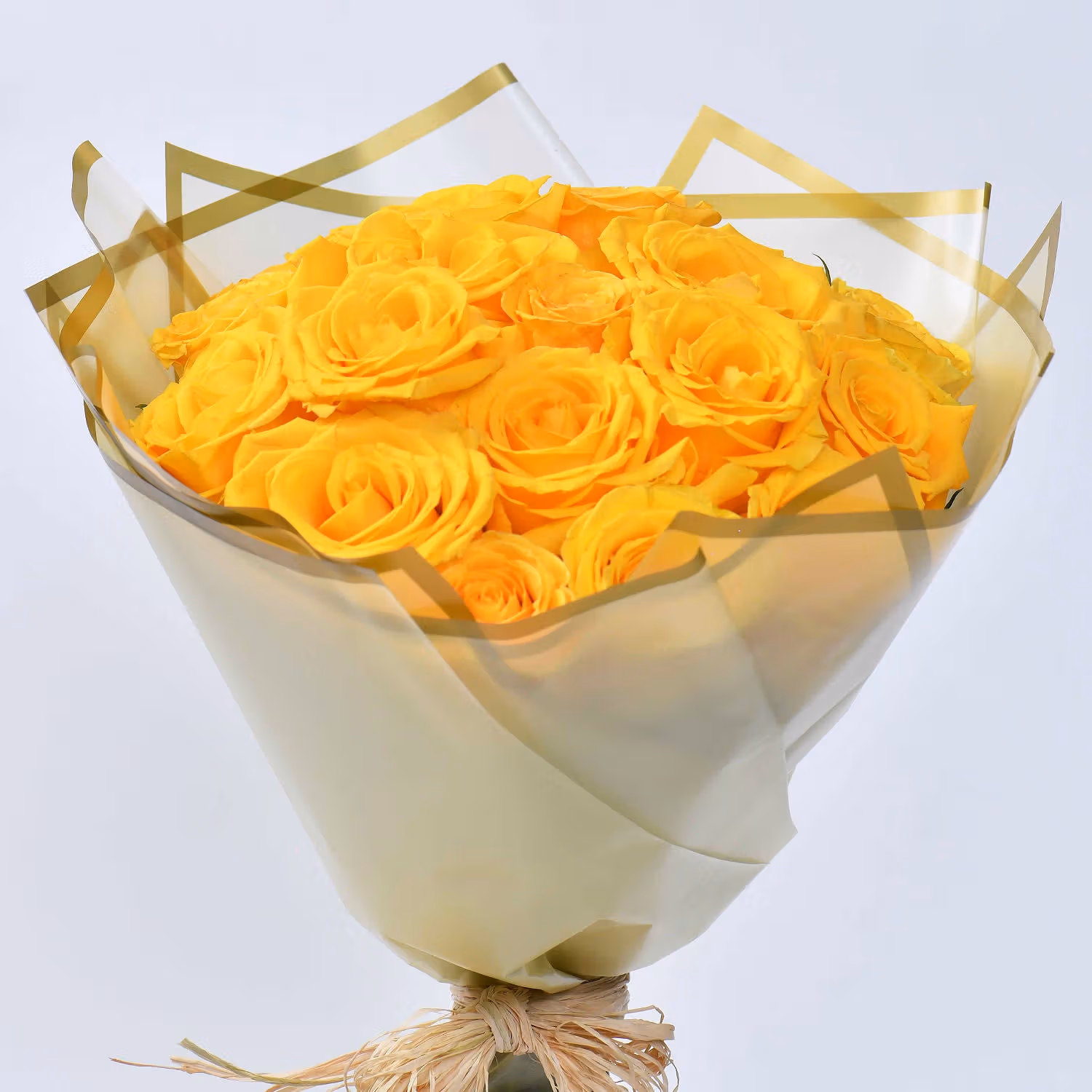 Radiant Sunshine: Elegant Bouquet of 20 Roses - With Fruit Cake