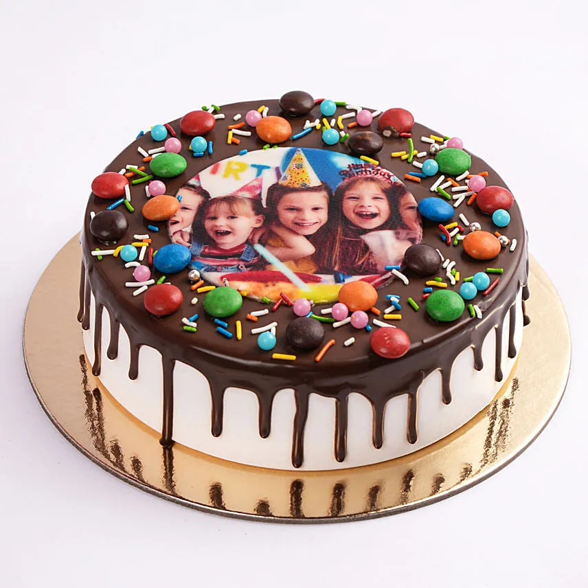 MNM Chocolate Birthday Photo Cake With Balloons