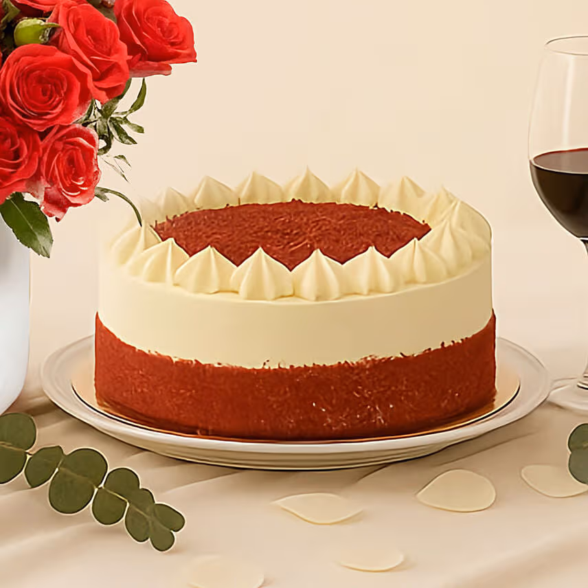 Scrumptious Red Velvet Cake with Wine n Flowers