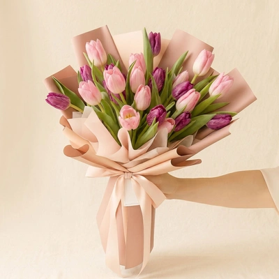 Lovely Pink N Light Pink Tulips Bouquet