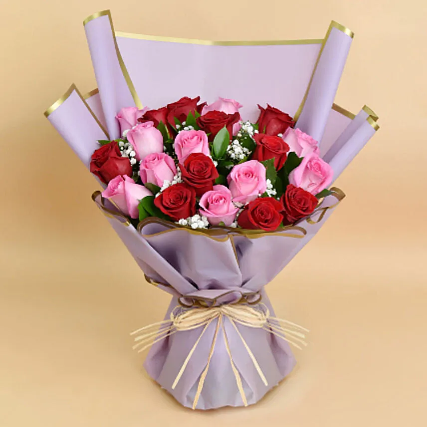 Love Expressions Pink And Red Roses Bouquet With I Love You Table Top For Valentines