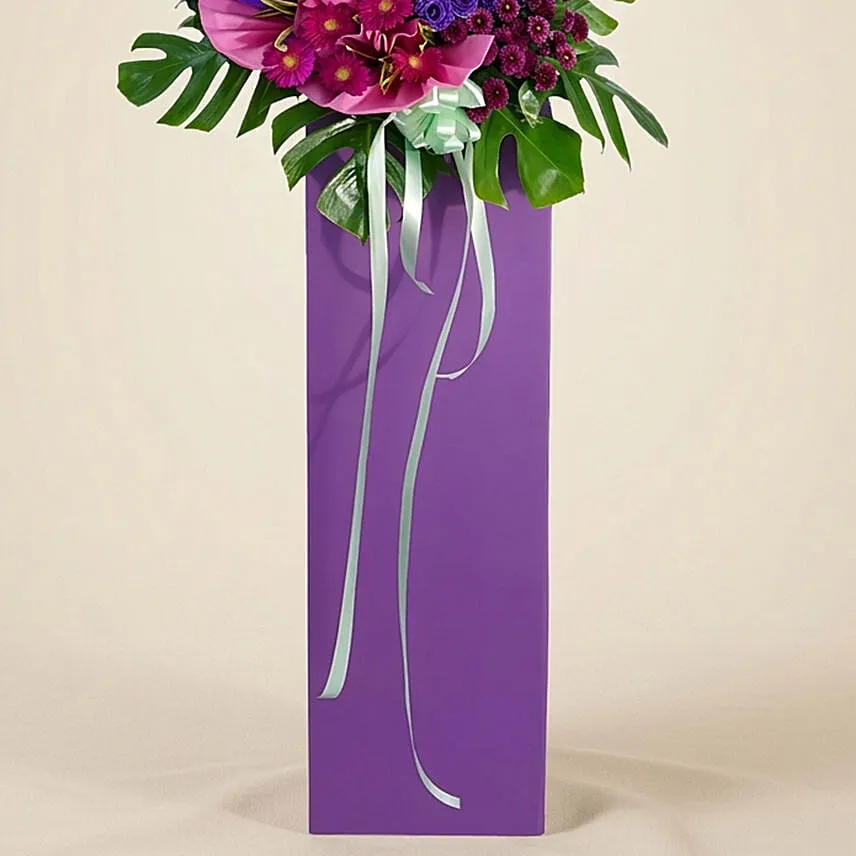 Mixed Flowers Purple Balloons Cardboard Stand