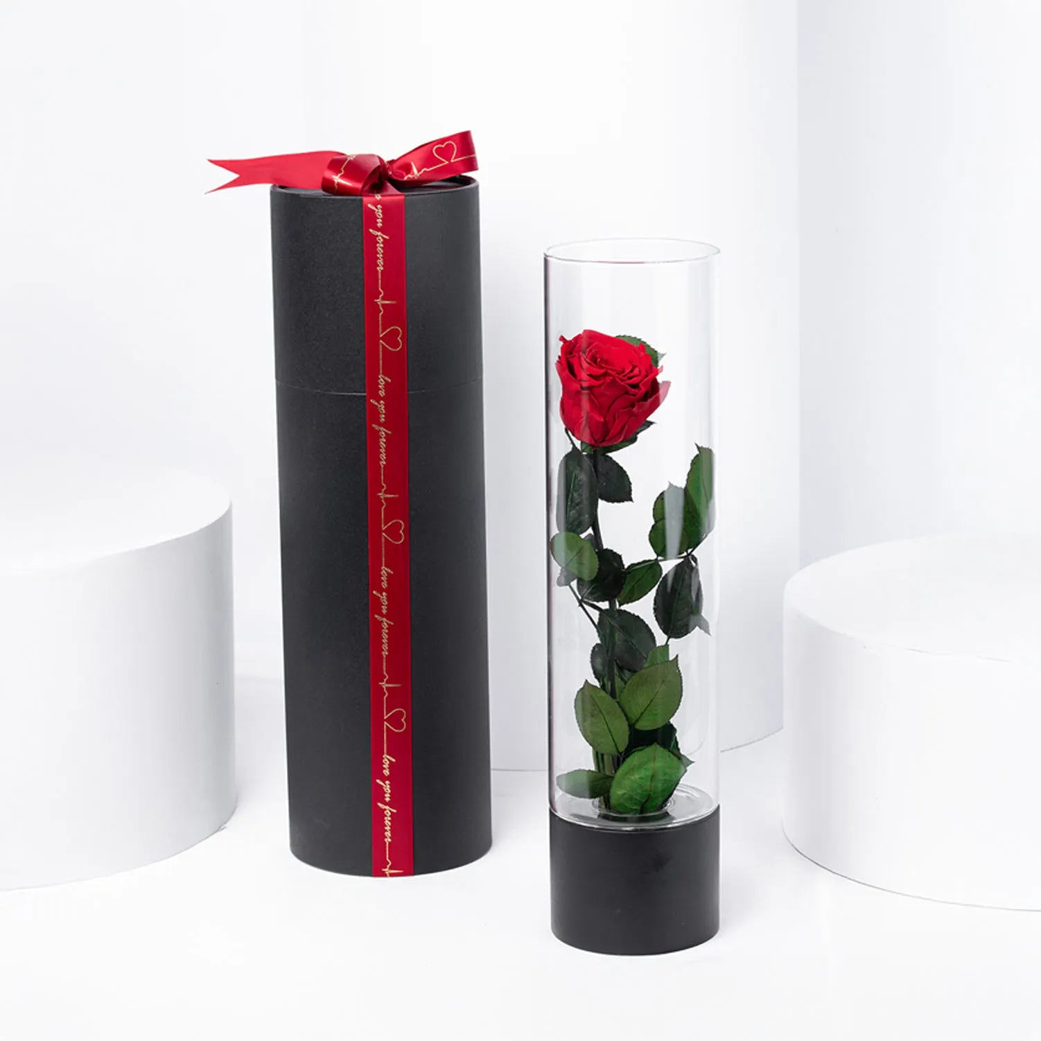 Exquisite Luxury Red Forever Rose in an Elegant Glass Vase