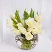 Elegant White Rose and Tulip Floral Arrangement in Glass Bowl
