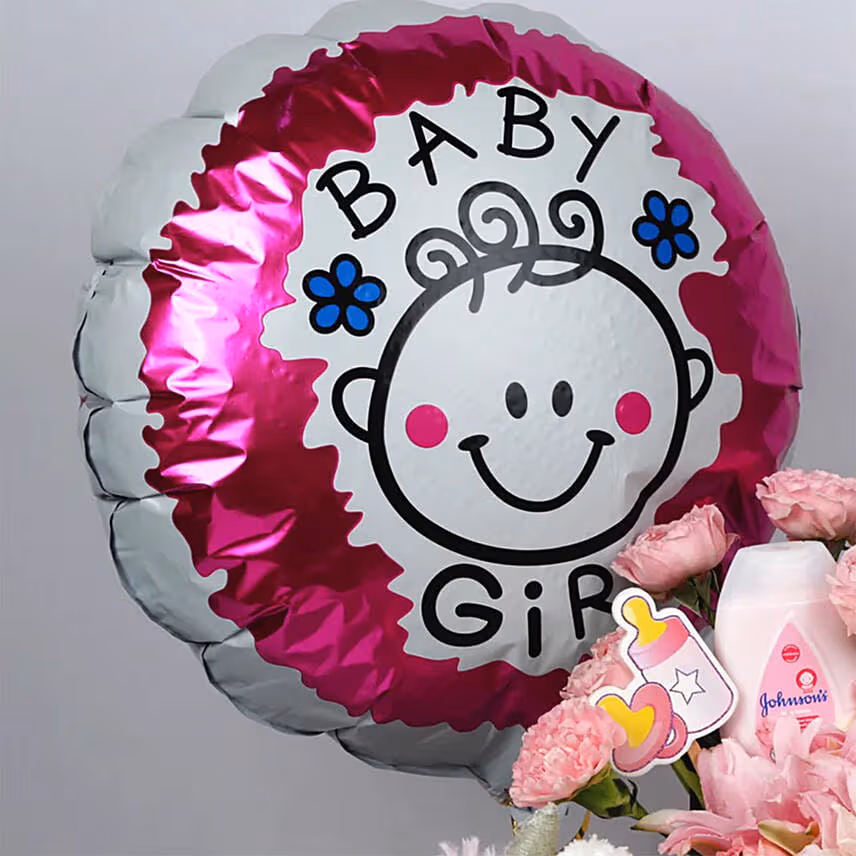 Its a Baby Girl Flowers giftset and Balloon