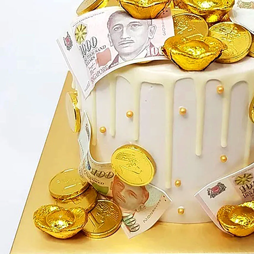 White Drip Mango Money Pulling Cake