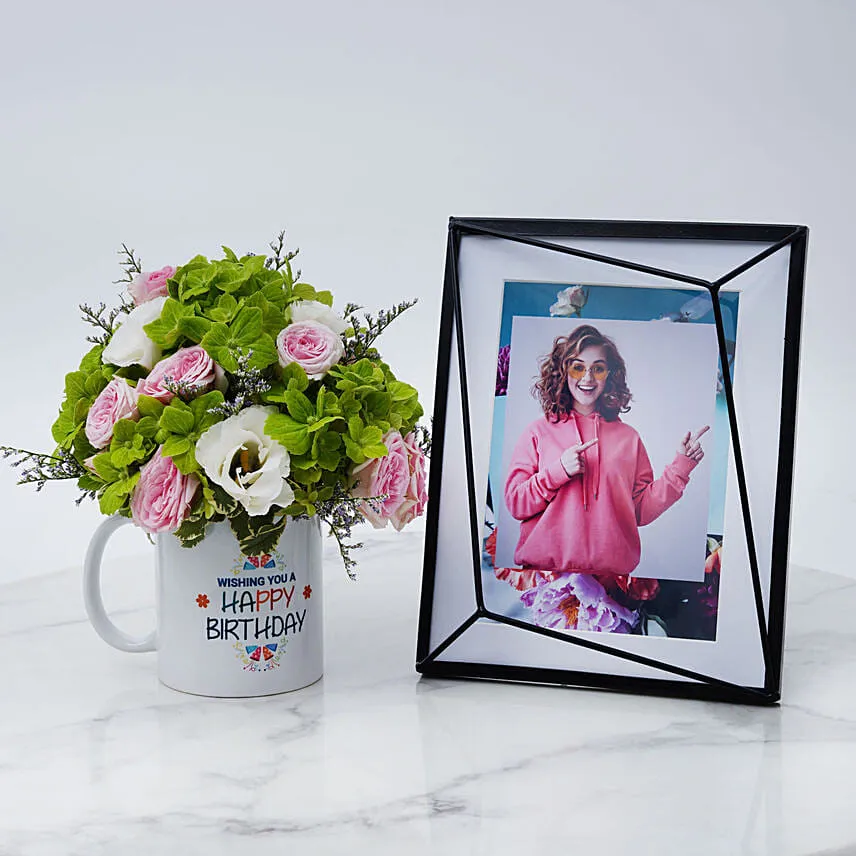 Birthday Flowers in Mug with Photo Frame