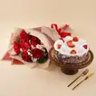 Red Roses Bouquet n Black Forest Cake Combo - Roses and Cake