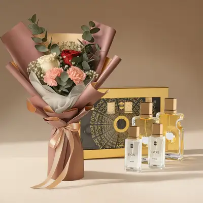 Elegant Floral Bouquet & Luxurious Evoke Gift Set Combo
