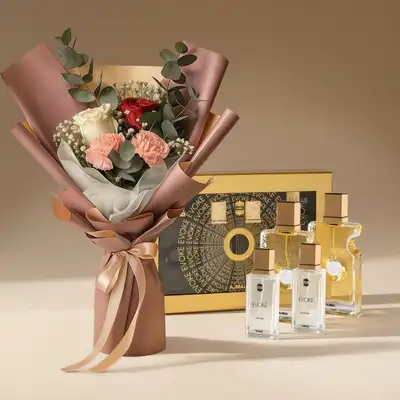 Elegant Floral Bouquet & Luxurious Evoke Gift Set Combo