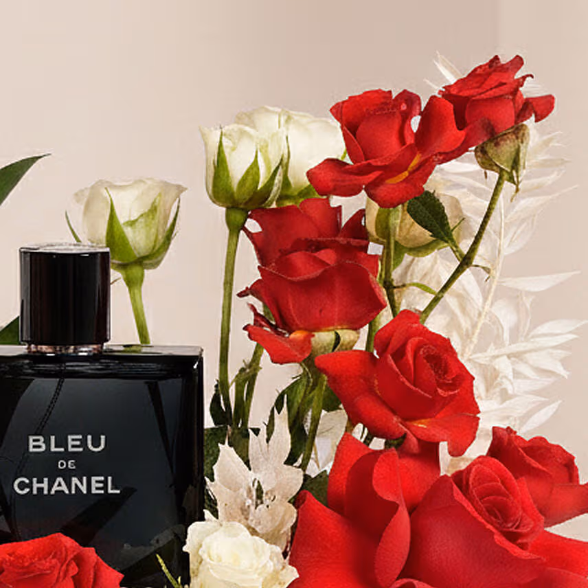 Valentine Gift for Him - Perfume and Roses Box