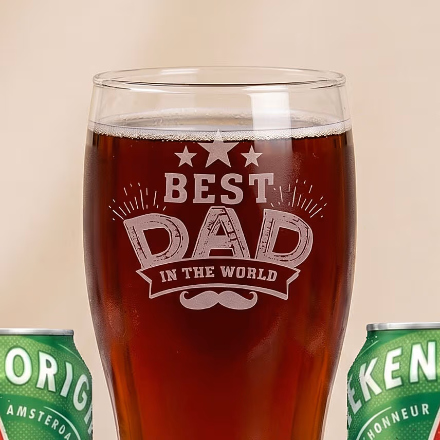 Best Dad In The World Engraved Glass with Beer Cane