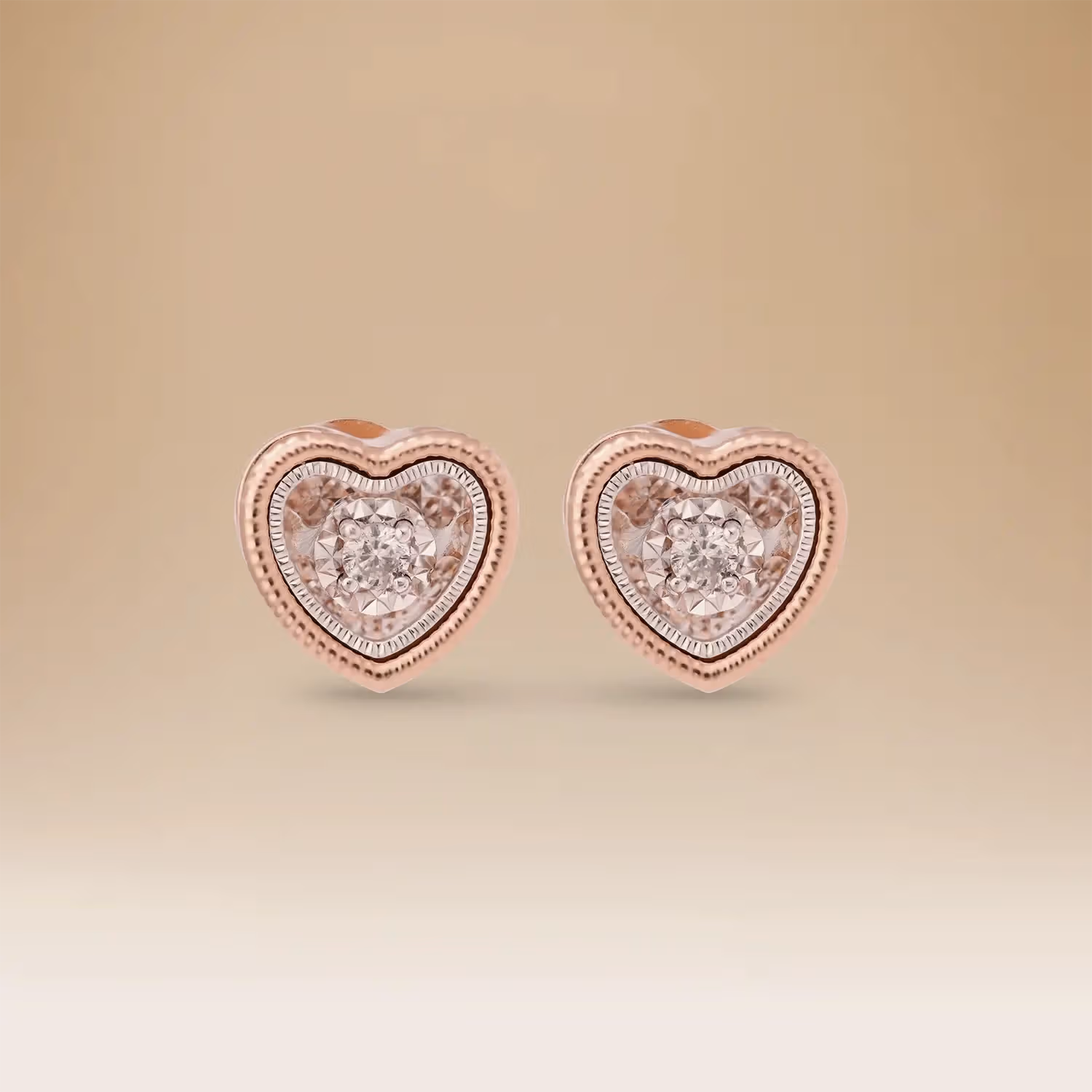 Omnia Signature Heart Earrings in 18K Rose Gold with Diamonds