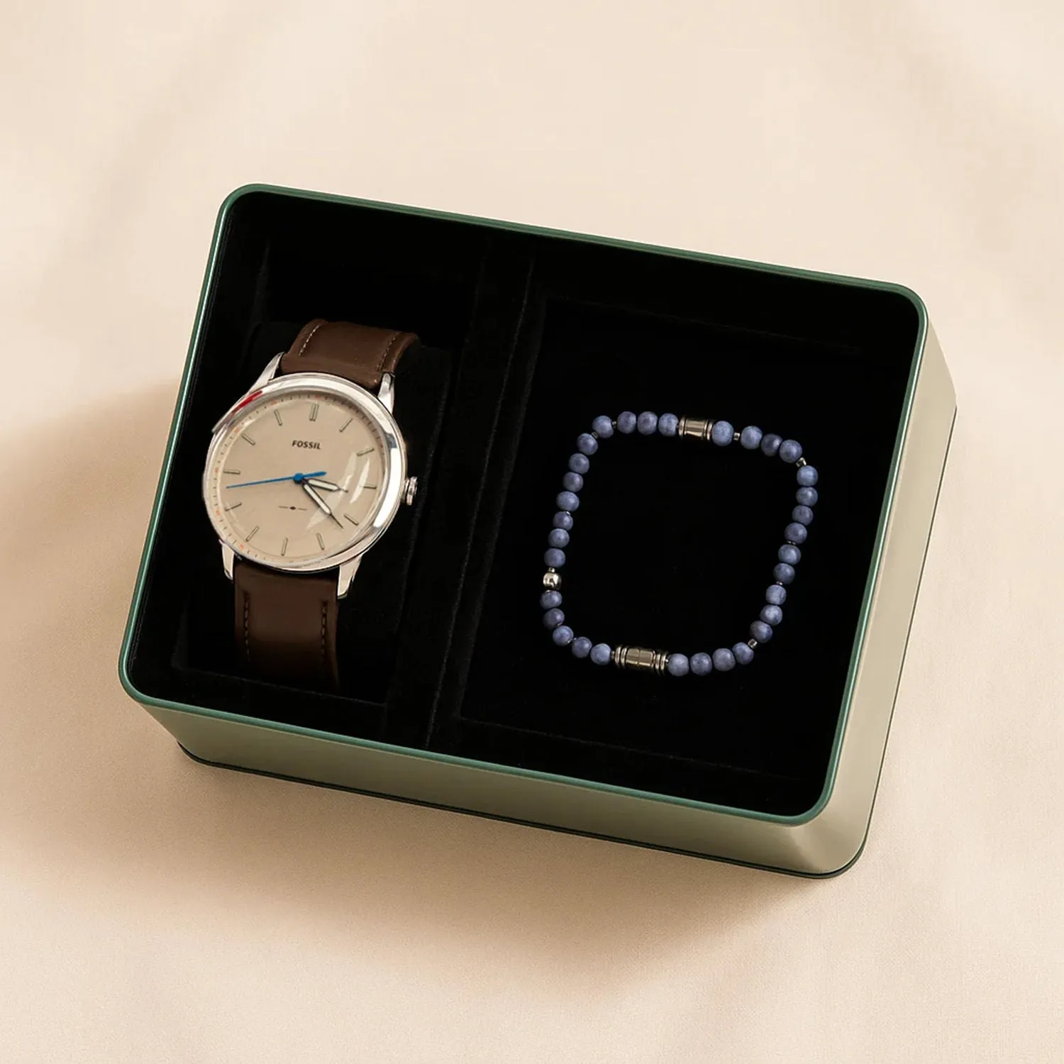 FOSSIL Watch & Bracelet Men's Set With Flower Bouquet